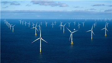 Offshore-Windpark mit vielen Windrädern in der Nordsee