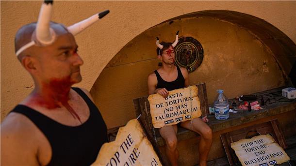 Zehntausende feiern in Spanien Start der blutigen Stierhatz Die Stierhatz von Pamplona ist zunehmend umstritten.