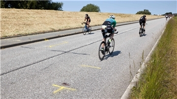 Die Triathleten beim Ironman in Hamburg an der Unglückstelle auf dem Gaueter Hauptdeich.
