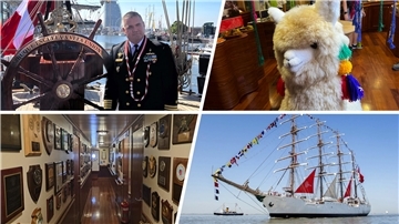 Die „Unión“: Kommandant Juan Roncagliolo Gómez, der peruanische Saal, ein Blick unter Deck und das Segelschulschiff bei der Einlaufparade zur Sail in Bremerhaven.