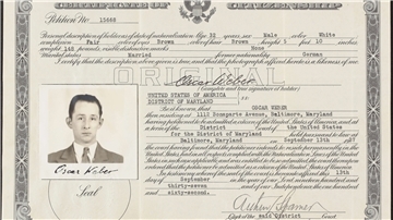 US-amerikanische Staatsbürgerschaftsurkunde für Oscar Weber aus dem Jahr 1936