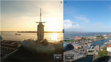 Zwei Aufnahmen einer Webcam von Bremerhaven werden verglichen. 