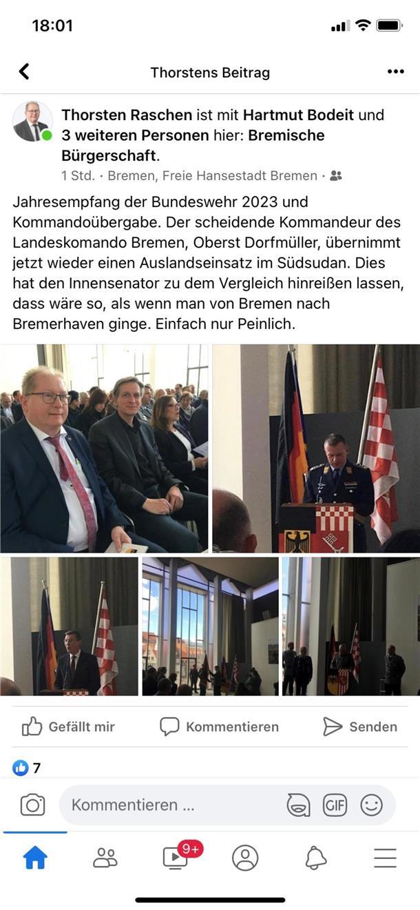 Wie bitte? Innensenator Mäurer vergleicht Bremerhaven offenbar mit Südsudan Diesen Beitrag teilte Thorsten Raschen - nur für Freunde sichtbar - auf Facebook.