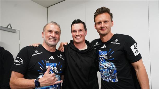 Drei Aufstiegsmacher: HSV-Sportvorstand Stefan Kuntz (l), Trainer Merlin Polzin und Sportdirektor Claus Costa  