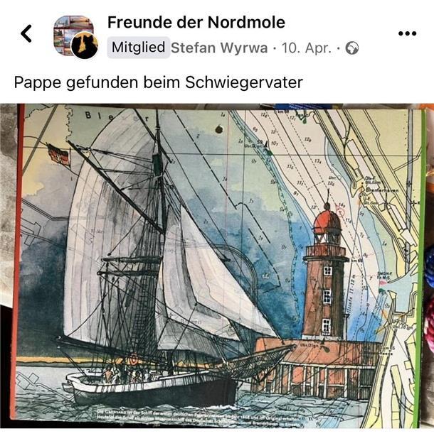 Der Molenturm lebt! Eine Facebook-Gruppe bewahrt die Erinnerung Ein Gruppen-Mitglied hat bei seinem Schwiegervater eine alte Pappe mit einer Zeichnung des Molenturms gefunden.