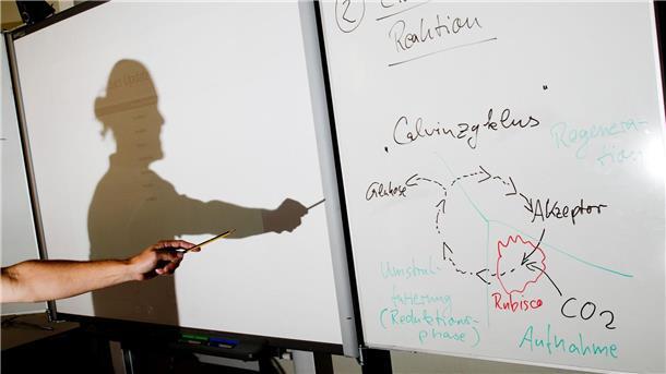 Bund-Länder-Streit über Schuldigitalisierung eskaliert Ein Lehrer wirft einen Schatten auf ein Smartboard in einem Biologie-Leistungskurs.Die Bundesländer erwarten einen Zuschuss von 6,5 Milliarden Euro für eine Fortsetzung des Digitalpakt Schule 2.0.