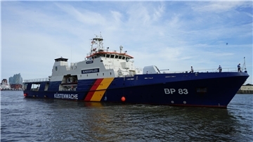 Das  Einsatzschiff BP 83 „Bad Düben“ der Bundespolizei. Es war im Einsatz vor Cuxhaven.