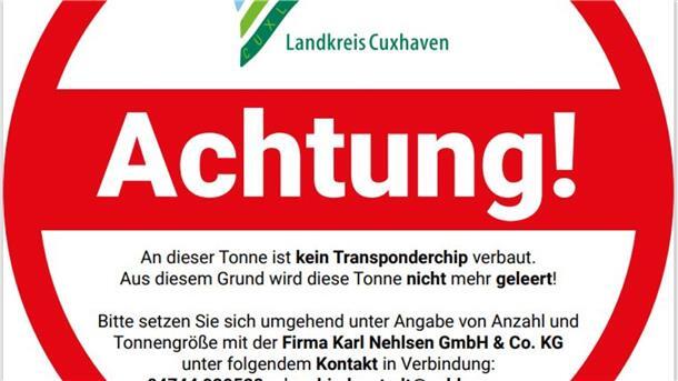 Ein solcher Aufkleber wird auf nicht gechipte Tonnen aufgebracht.