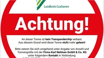 Ein solcher Aufkleber wird auf nicht gechipte Tonnen aufgebracht.