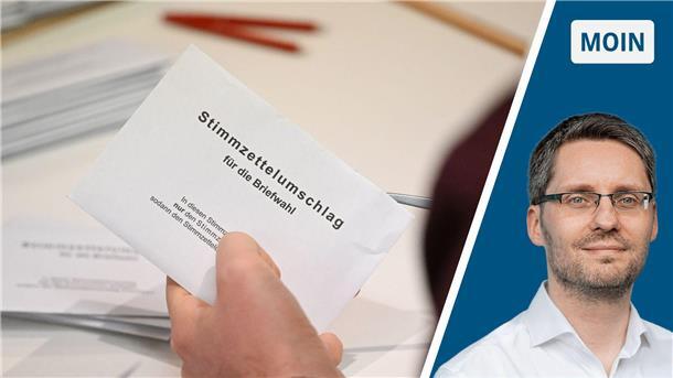 Ein Stimmzettelumschlag für die Briefwahl der Bundestagswahl. Und Pascal Patrick Pfaff