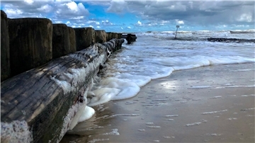 Eine Buhne ist Teil des Küstenschutzes. Es gibt viele auf den Nordseeinseln, Aber auch in unserer Region werden sie gebaut, um die Strömung zu verlangsamen.