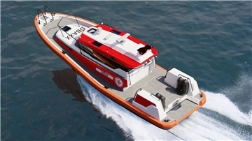 Ein Prototyp des neuen Seenotrettungsbootes der DGzRS, das 2026 abgeliefert und getestet werden soll.