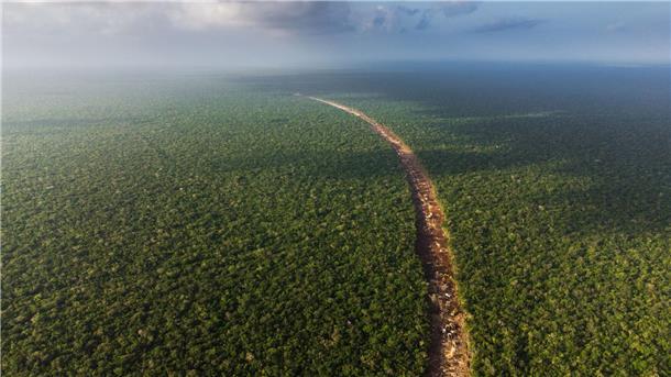 Narbe im Paradies: Maya-Zug rollt durch Mexikos Regenwald Eine gerodete Schneise zieht sich durch den mexikanischen Dschungel im Gebiet Quintana Roo.