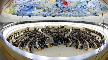 Eine Sitzung des Menschenrechtsrats am europäischen Hauptsitz der Vereinten Nationen in Genf.