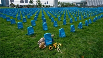 Eine von Unicef organisierte Installation in New York veranschaulichte das Ausmaß von Kindersterblichkeit in Konfliktgebieten im Jahr 2018.