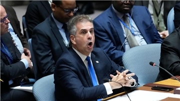 Eli Cohen, Außenminister von Israel, spricht während einer Sitzung des Weltsicherheitsrat im Hauptquartier der Vereinten Nationen.