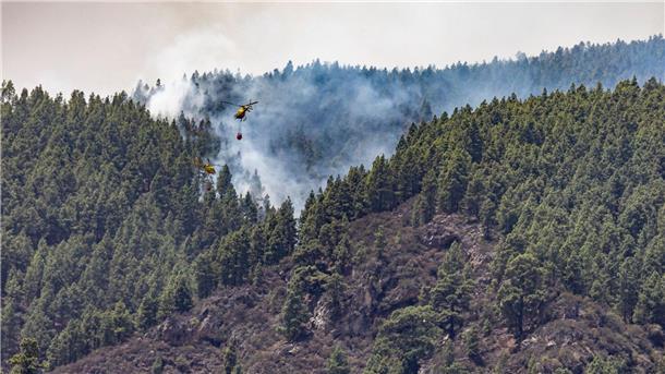 Erst im August hatte es einen verheerenden Waldbrand auf der spanischen Urlaubsinsel gegeben. Wie auf dem Bild zu sehen, waren auch Löschhubschrauber im Einsatz. (Archivbild)