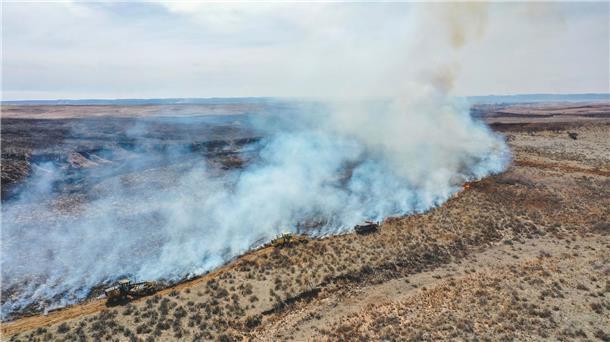 Waldbrände in Texas weiten sich aus - mindestens zwei Tote Feuerwehrleute bekämpfen das Smokehouse Creek Fire nördlich von Canadian im US-Bundesstaat Texas.