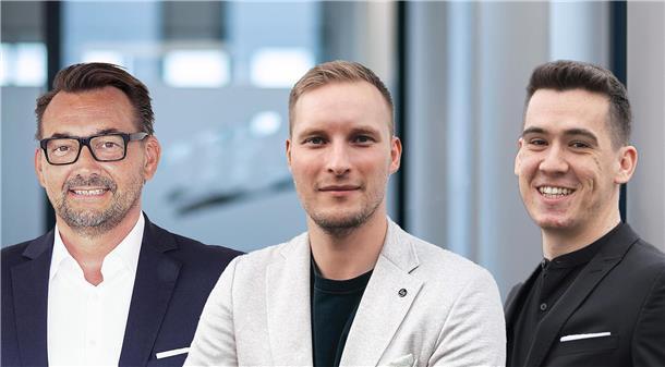 Geschäftsführer Andreas Janetzko (links) und Max Sommershof (Mitte) sowie Felix Kaiser, Leiter Operatives Geschäft von der L.I.T. Speed GmbH