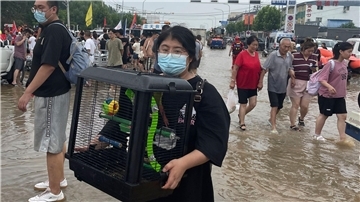 Flucht vor dem Wasser: Evakuierungen in der nordchinesischen Provinz Hebei südlich von Peking.