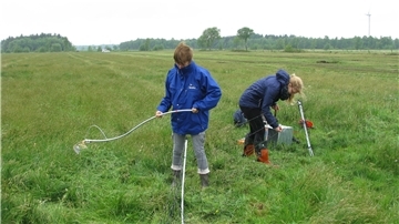 FÖJlerinnen im Einsatz beim Wiesenvogelschutz des NABU.