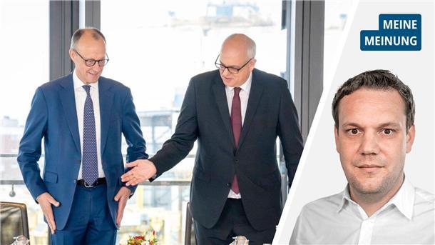 Friedrich Merz (CDU) und Andreas Bovenschulte (SPD) beim Antrittsbesuch des Kanzlers in der Seestadt Bremerhaven. 