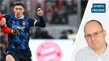  Luca Kerber vom 1. FC Heidenheim zeigt vollen Einsatz in der Allianz-Arena in München