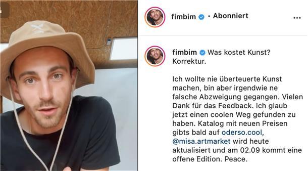 Fynn Kliemann korrigiert sich via Instagram: Er reduziert die Preise seiner Gemälde.