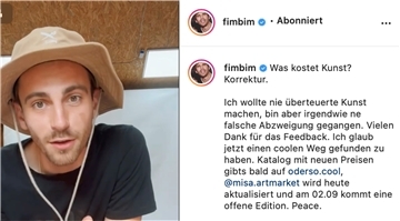 Fynn Kliemann korrigiert sich via Instagram: Er reduziert die Preise seiner Gemälde.