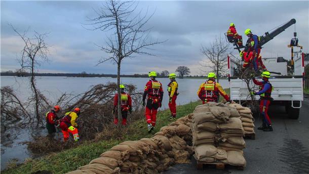 Gemeinsam im Kampf gegen das Hochwasser. Die Mitarbeiter der DLRG beweisen ihr Können.