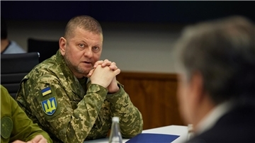 General Walerij Saluschnyj nimmt in Kiew an einem Treffen mit US-Außenminister Antony Blinken teil.