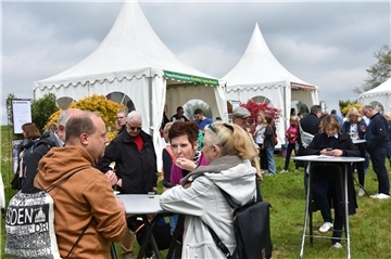 Besucher schlendern von Pagodenzelt zu Pagodenzelt. 