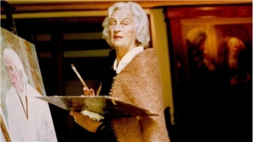 Grete Thiele an der Staffelei.