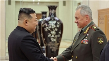 Handschlag in Pjöngjang: Kim Jong Un (l) empfängt Sergej Schoigu.