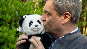 Hat im chinesischen Chengdu ein Panda-Kuscheltier geküsst: Bayerns Ministerpräsident Markus Söder.