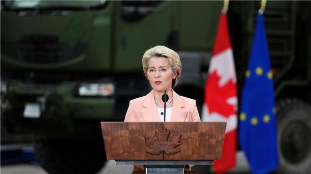 Von der Leyen: „Kanada hat Ukraine in ersten Tagen gerettet“ „Ihr habt die Bedeutung der Vorgänge in der Ukraine vor vielen anderen verstanden, inklusive vieler Europäer“, sagt EU-Kommissionspräsidentin Ursula von der Leyen bei einem Besuch in Kanada.