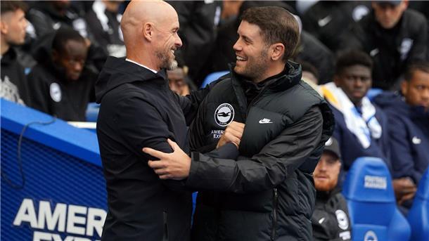 Brighton-Coach Hürzeler mischt die Premier League auf In der Premier League angekommen: Brighton-Coach Fabian Hürzeler mit Man-United-Trainer Erik ten Hag.