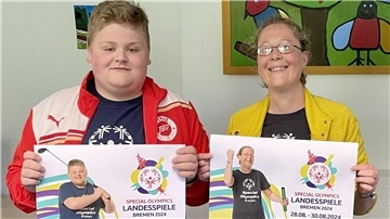 Jeremy Erdmann und Stephanie Milone-Raspino sind die stolzen Gesichter der Landesspiele Bremen 2024.