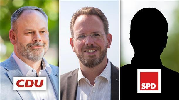 Jörg-Andreas Sagemühl (CDU) bewirbt sich um die Bürgermeister-Nachfolge von Marcus Itjen (Mitte). Die SPD hat sich noch nicht festgelegt.