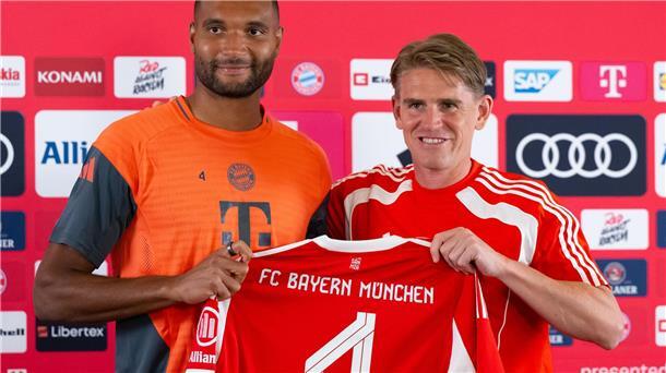 Jonathan Tah wird im Bayern-Trikot mit der 4 auflaufen. Rechts Sportdirektor Christoph Freund.