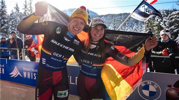 Mit kaputtem Fuß: Nächste Gold-Chance für Max Langenhan Jubel mit gebrochenem Fuß: Max Langenhan und Julia Taubitz.