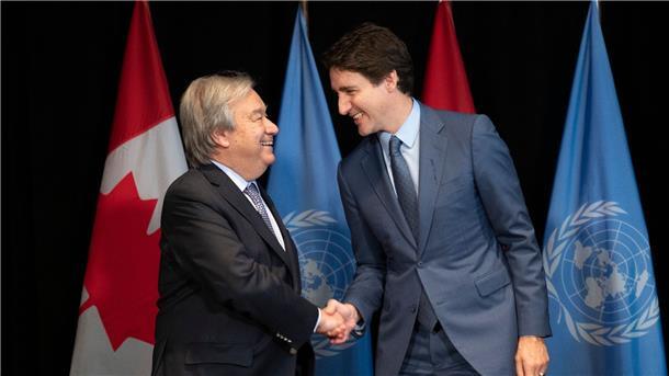 Eindringliche Appelle beim Weltnaturgipfel in Kanada Justin Trudeau (r), Premierminister von Kanada, begrüßt Antonio Guterres, Generalsekretär der Vereinten Nationen, während eines bilateralen Treffens.