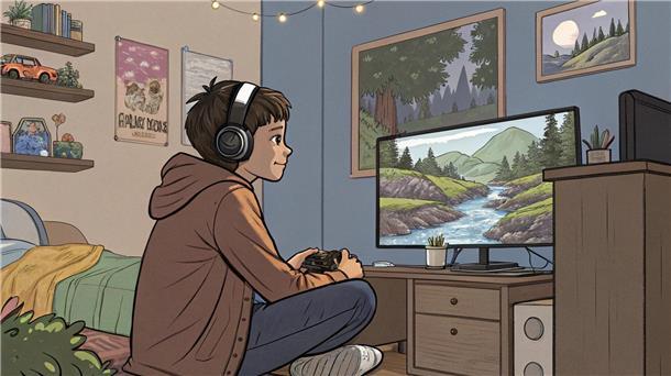 Was im Kinderzimmer läuft: Ein Eltern-Leitfaden für die Dienste Twitch und YouTube Kind hat Kopfhörer auf und spielt ein Videospiel