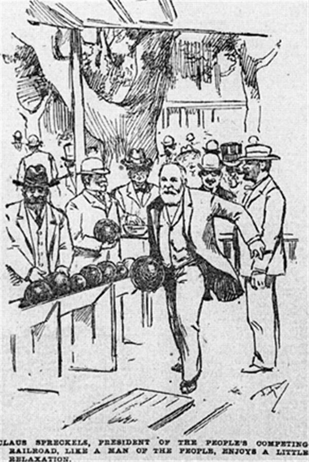 Klatschspalten gab es auch schon im 19. Jahrhundert. Der "San Francisco Morning Call" zeigte Claus Spreckels 1895 beim Kegeln.