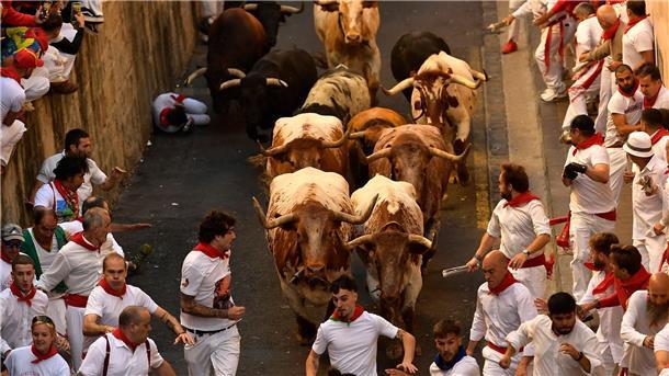 Verletzte Menschen und Tiere bei Stierhatz in Pamplona Kurz, heftig und gefährlich - so sind die Stierhatzen seit Jahrhunderten in Pamplona.