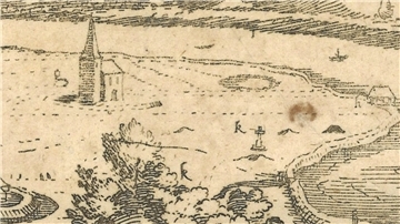 Leher Klus, Fährbude und Marktplatz auf dem Dilich-Stiche von 1605.