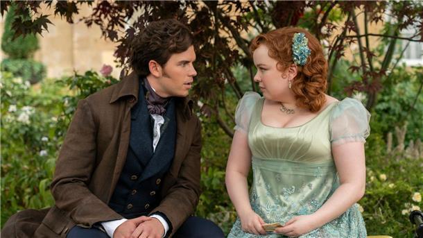 Das sind die Streaming-Tipps für die Woche Luke Newton (l) als Colin Bridgerton und Nicola Coughlan als Penelope Featherington in Folge 301 von „Bridgerton“.