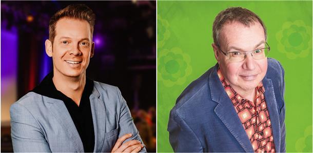 Marco Brüser (rechts) und seine Freunde Michael Steinke, Sebastian Schnoy  und Martin Mall haben ein Programm aus Magie, Comedy, Kabarett, Gesang und Jonglage zusammengestellt.