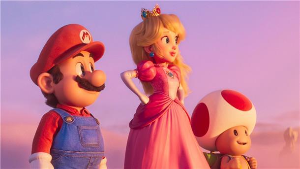 Mario (l-r), Princess Peach und Toad in einer Szene des Films „Der Super Mario Bros. Film“.