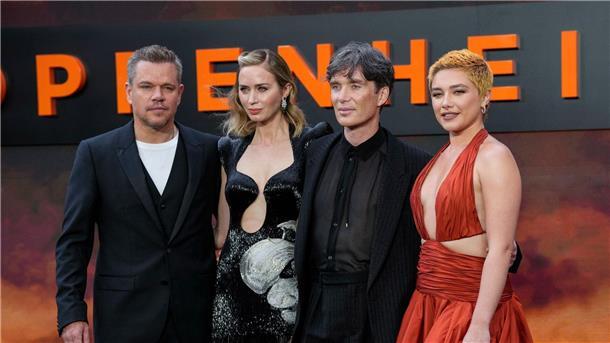 Erfolgreicher Kinostart von „Barbie“ und „Oppenheimer“ Matt Damon (l-r), Emily Blunt, Cillian Murphy und Florence Pugh bei der „Oppenheimer“_Premiere in London.